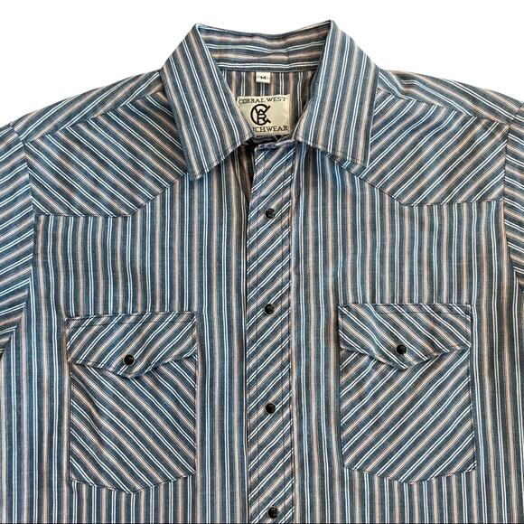 Corral West Ranchwear Blue Vertical Stripe Collard Snap Button Up Shirt Medium - Picture 2 of 7